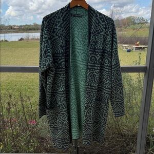 Peruvian Connection Pima cotton green & Black abstract Knit Cardigan pockets